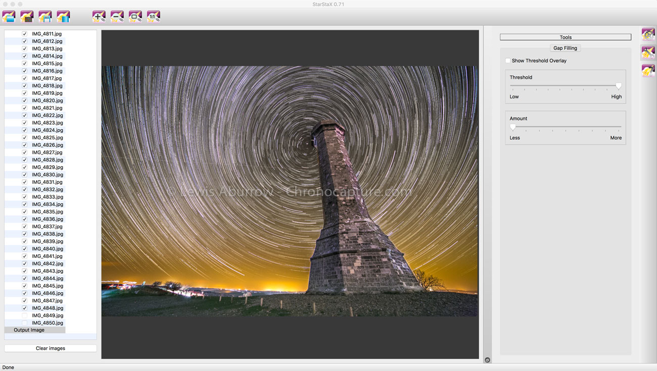 Adjusting StarStax's settings to refine the image